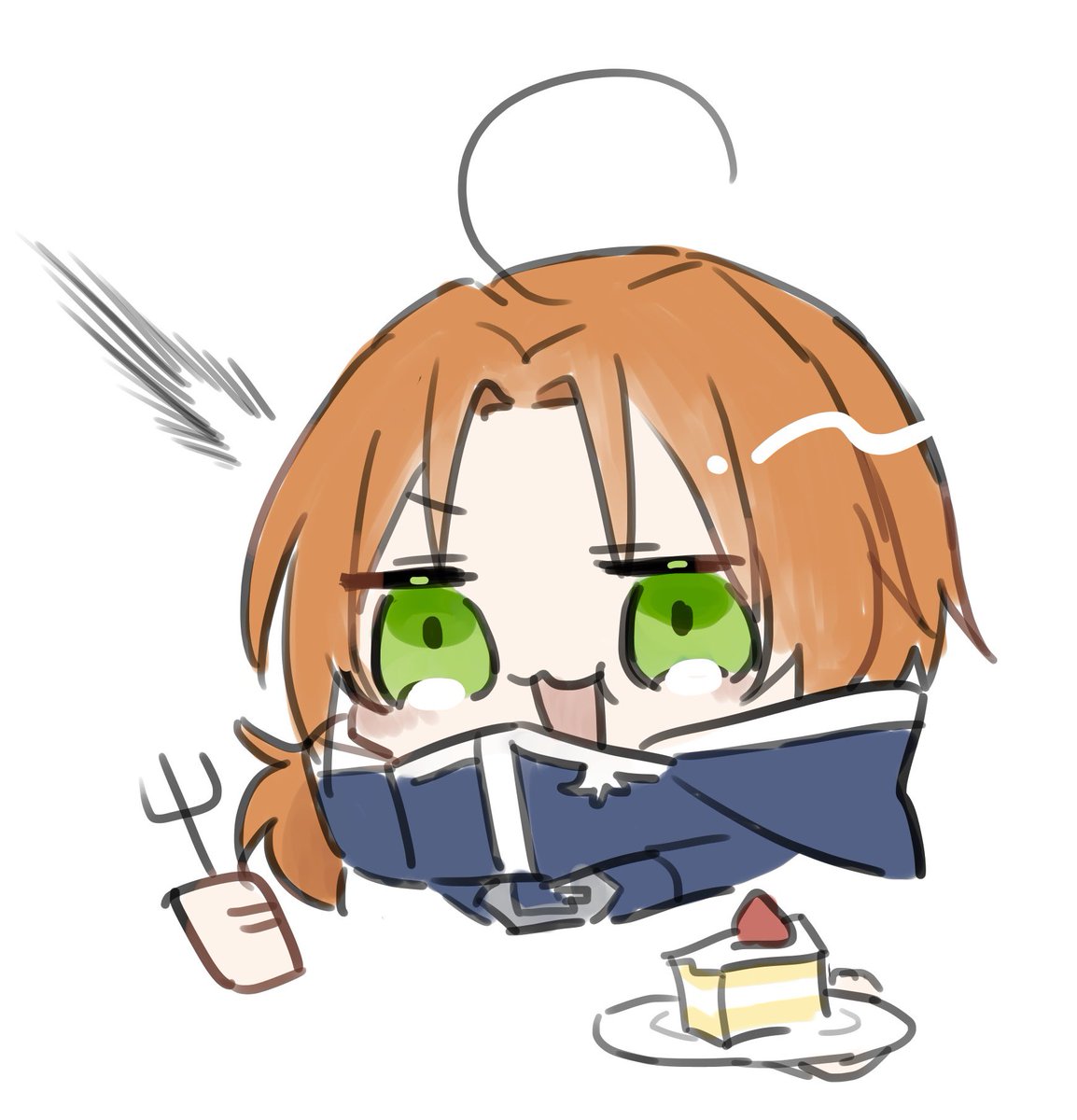 green eyes 1boy fork male focus solo food ahoge  illustration images