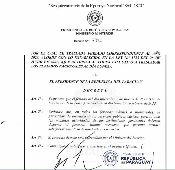#ATENCIÓN 🟠 El Ejecutivo decreta el traslado del feriado del día miércoles 1 de marzo al lunes 27 de febrero del 2023.

#AM1080 📻