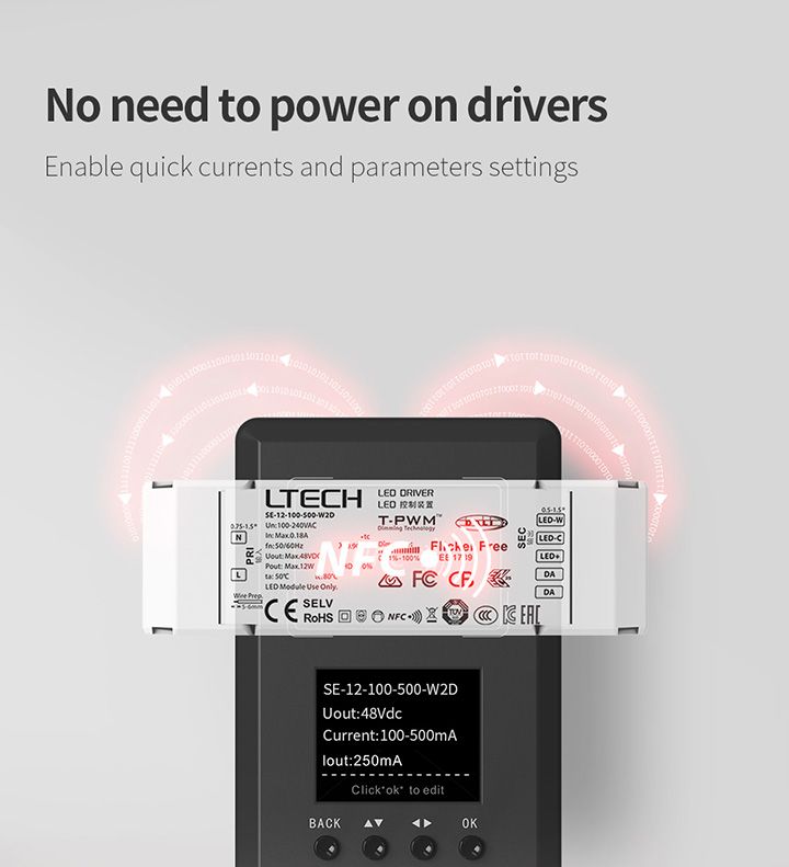 ChunhuaZhuo's tweet image. #Ltech #dimmableleddriver support setting output currents by #NFC or software programming. Theoutput current can be accurately adjusted down to 1mA. Replace the labor intensive current setting method of traditional and reduce time and cost. #Flickfree work with all kinds of light