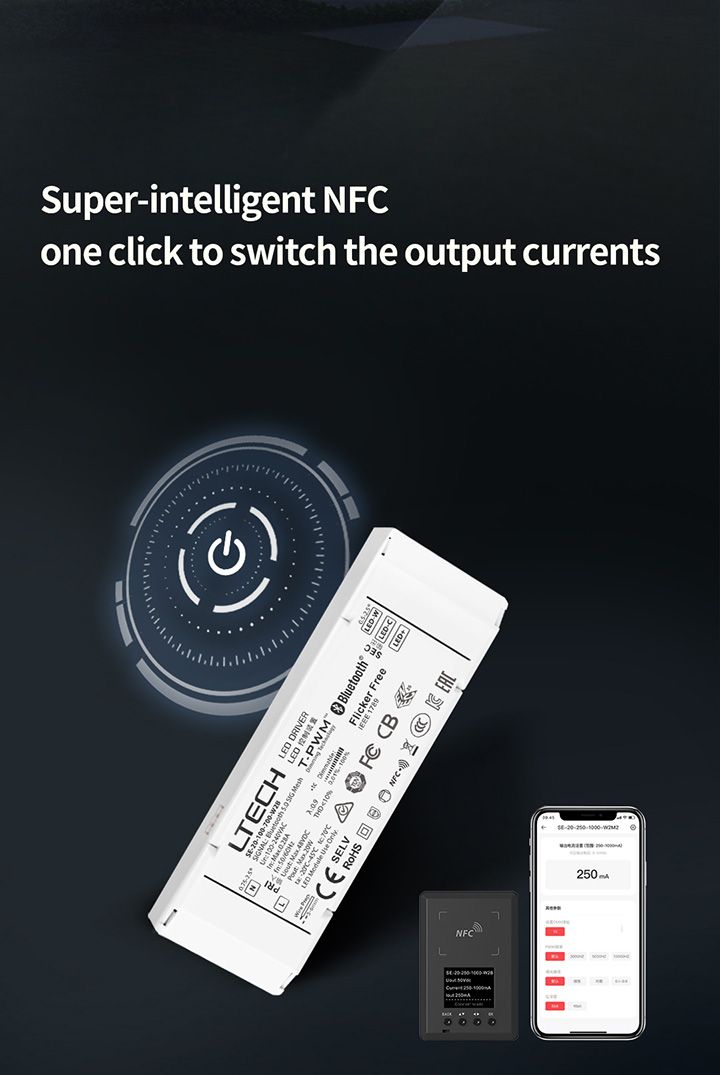 ChunhuaZhuo's tweet image. #Ltech #dimmableleddriver support setting output currents by #NFC or software programming. Theoutput current can be accurately adjusted down to 1mA. Replace the labor intensive current setting method of traditional and reduce time and cost. #Flickfree work with all kinds of light