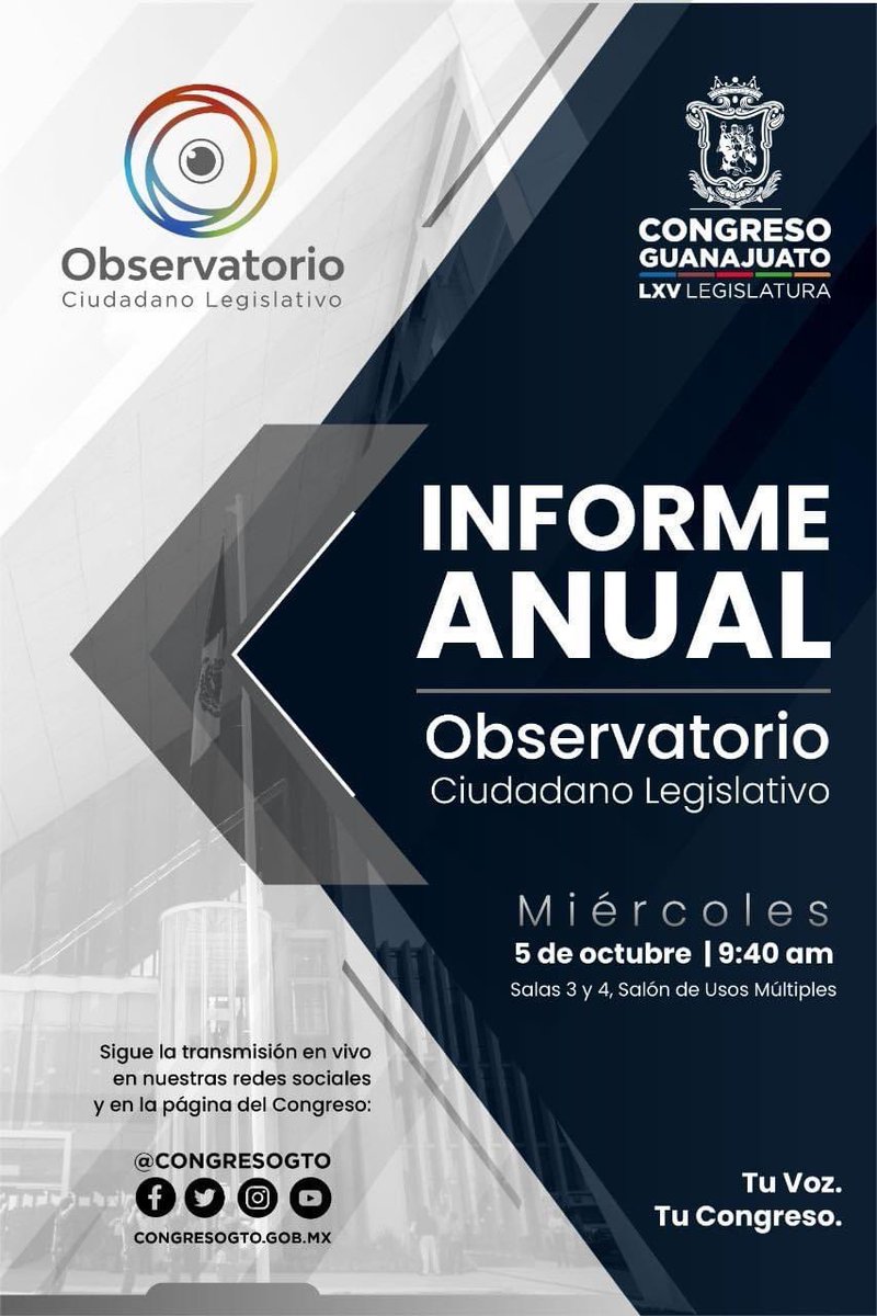 Paola_Vazqz's tweet photo. Hacemos una cordial invitación a toda la ciudadanía a que siga la transmisión en vivo de nuestro Informe Anual en donde daremos cuenta del desempeño de las y los Diputados del Congreso del Estado de Guanajuato @OCLGTO RendicióndeCuentas #3Informe https://t.co/fupwMhC8d4