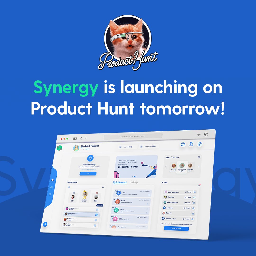 Focusing on making project management processes more efficient with gamification, Synergy is on the Product Hunt stage tomorrow! Stay tuned 🚀

producthunt.com/upcoming/syner… 

#gamification #producthunt #synergy