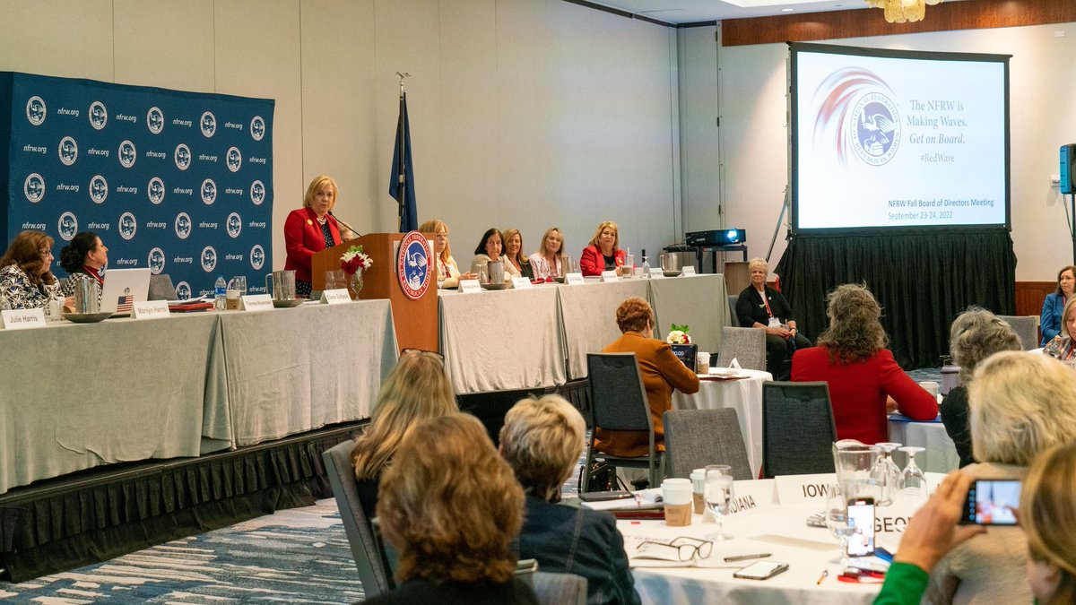 At the NFRW Fall Board of Directors Mtg, President Eileen Sobjack said 
We are in the last stretch to swell that #RedWave! 
It is imperative for Republican Women to be united to win. The results of the crucial midterm elections in Nov will determine the direction of our country.