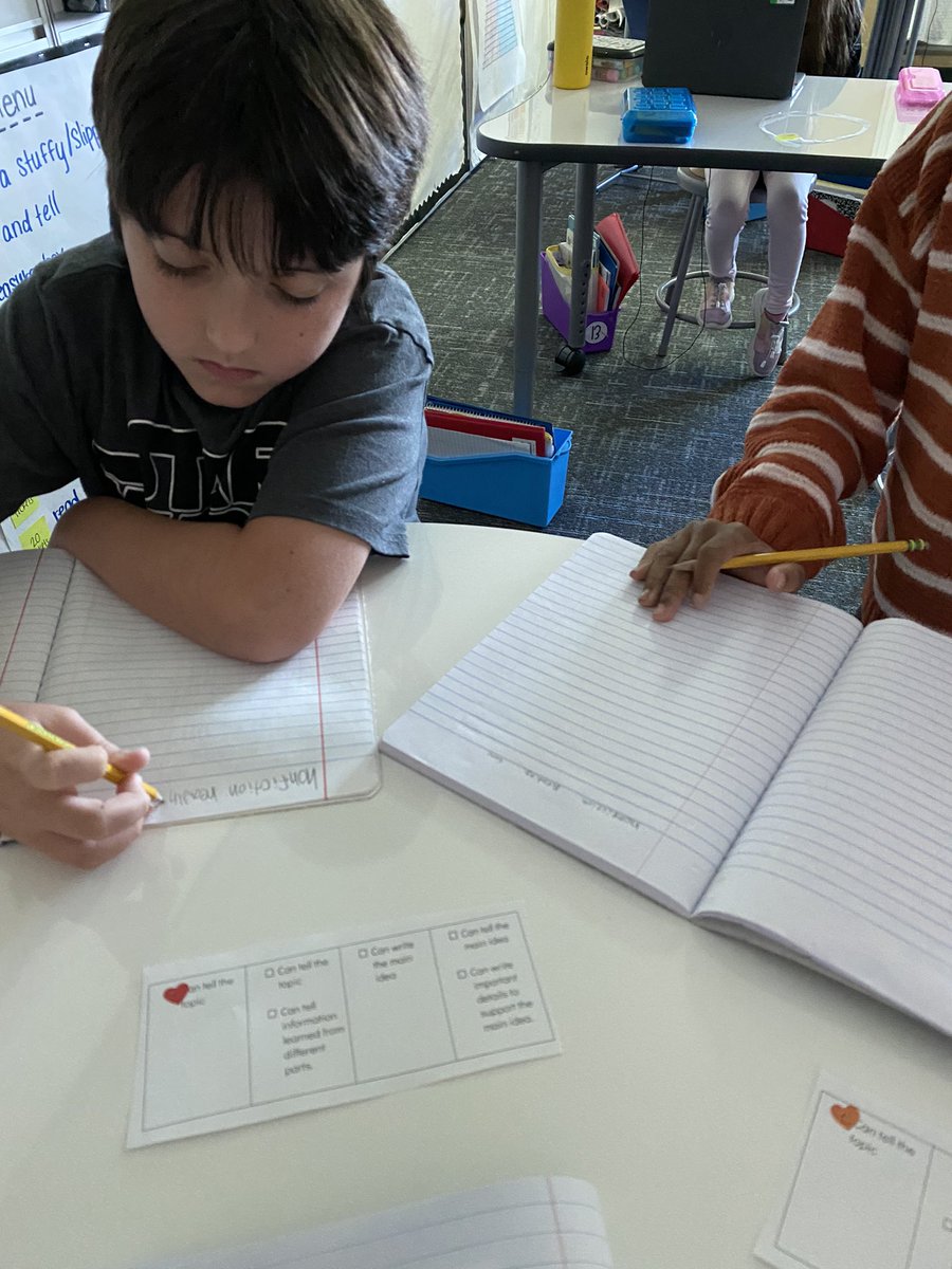 Goal setting with students using the NF learning progression!! We know what our focus is and what are actions need to be to grow in our knowledge of telling main idea and identifying supporting detail in our texts.