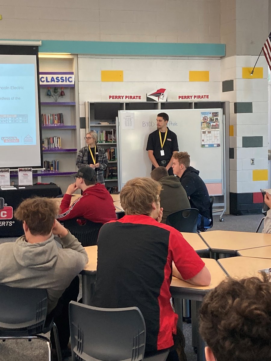 PerryLocal_Lake's tweet photo. Perry High School welcomed Mike Sorine back to his Alma mater to share the good news about Maintenance Apprenticeship opportunities through Lincoln Electric. Special thanks to Caleb and Jolie for sharing their Lincoln Electric stories. https://t.co/jAFzXzKROt