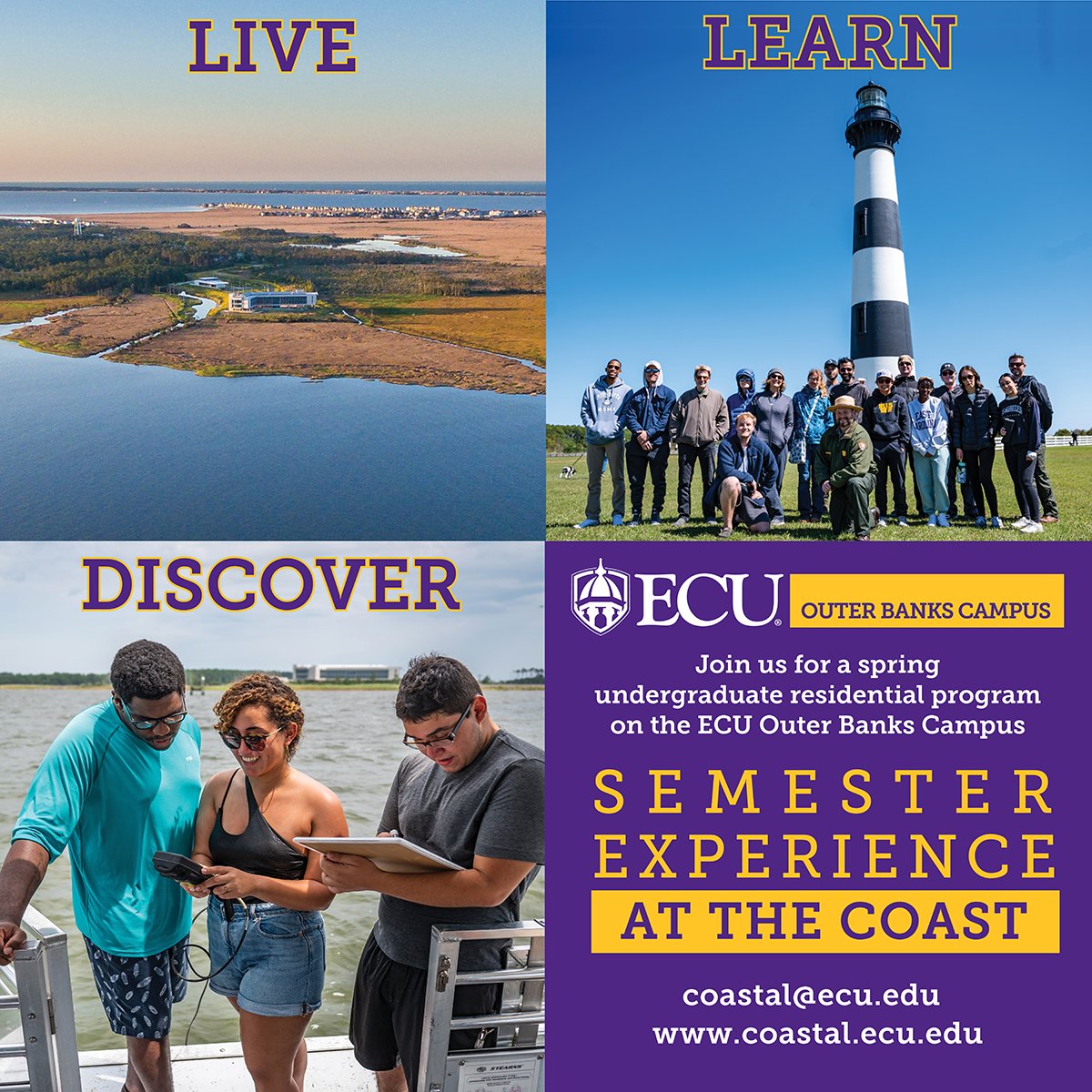 Live, learn, and discover on the ECU OBX Campus in Spring 2023! 🏴‍☠️ The Semester Experience at the Coast is an undergraduate residential program that offers interdisciplinary classes and engage with different areas of coastal science. More info ⤵️ coastal.ecu.edu