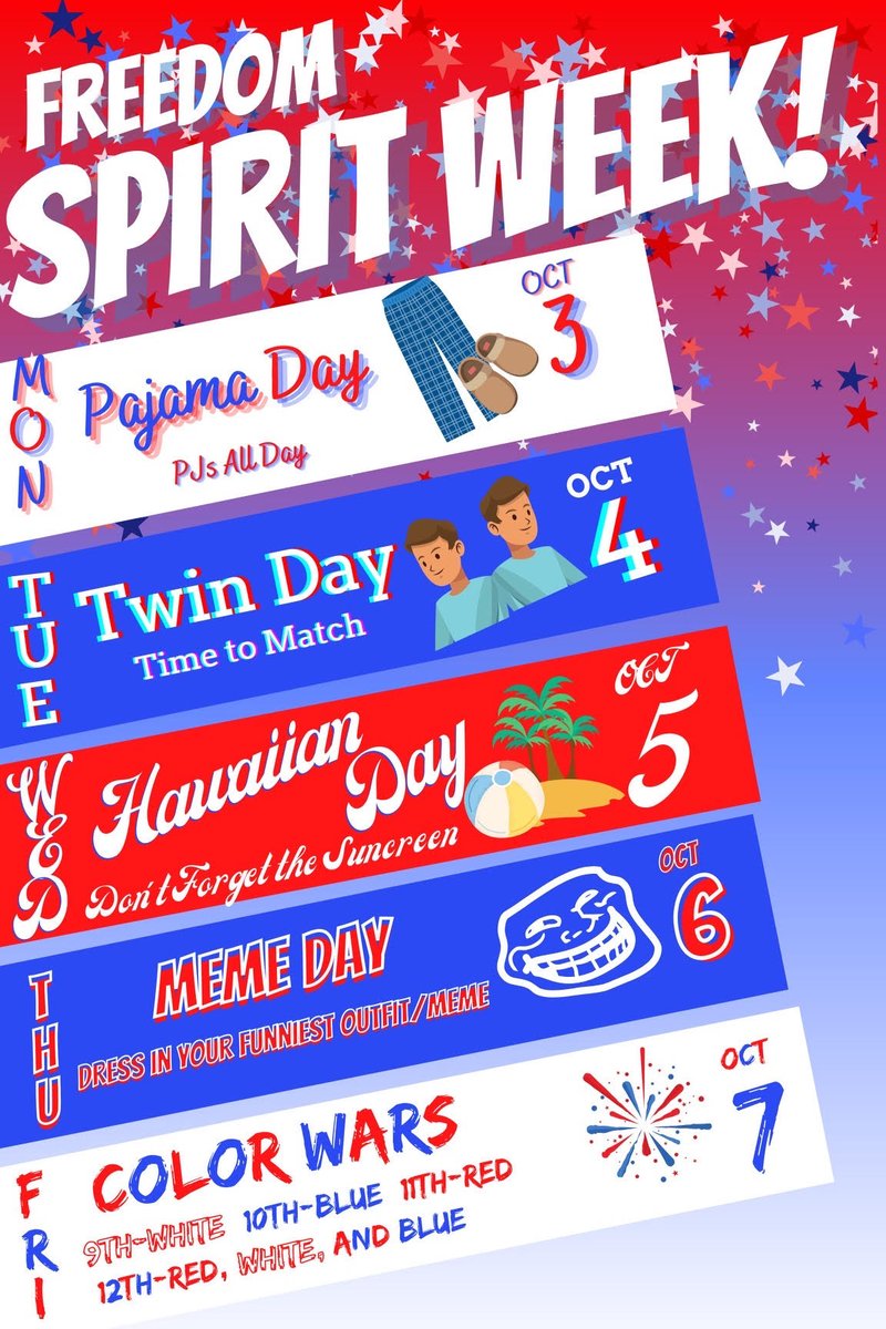 Celebrate HOMECOMING by dressing up for Spirit Week here @ FHS!