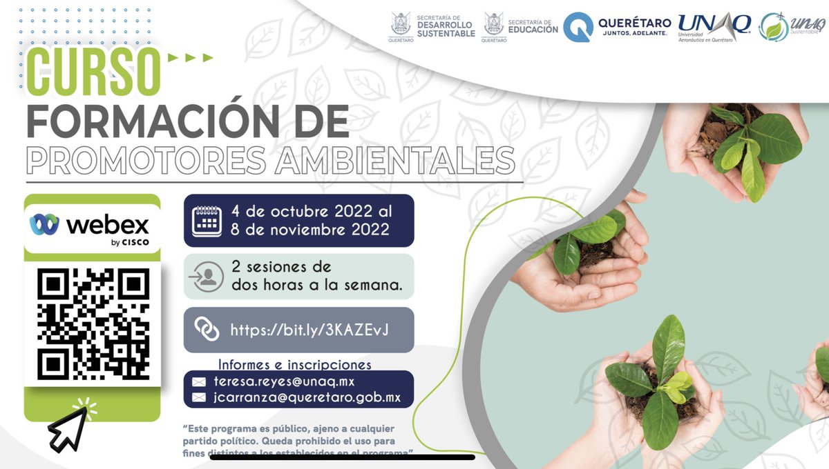 FundCCortinas's tweet photo. Los invitamos a participar en este Curso en línea, para la formación de Promotores Ambientales; es gratuito. 
@UNAQmx https://t.co/qKXF7QNMEb