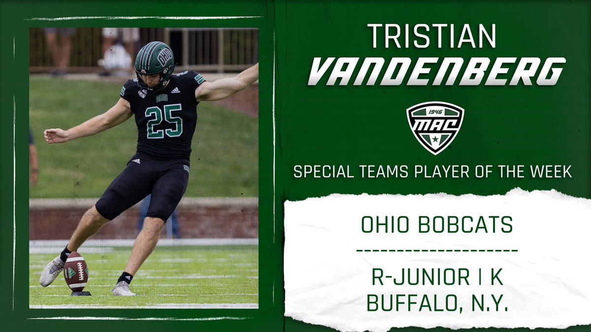 Ohio’s @vandy1606 kicked for five kickoff returns, going for 259 yards. He averaged 51.8 yards per kick and recorded one touchback. @OhioFootball | #MACtion