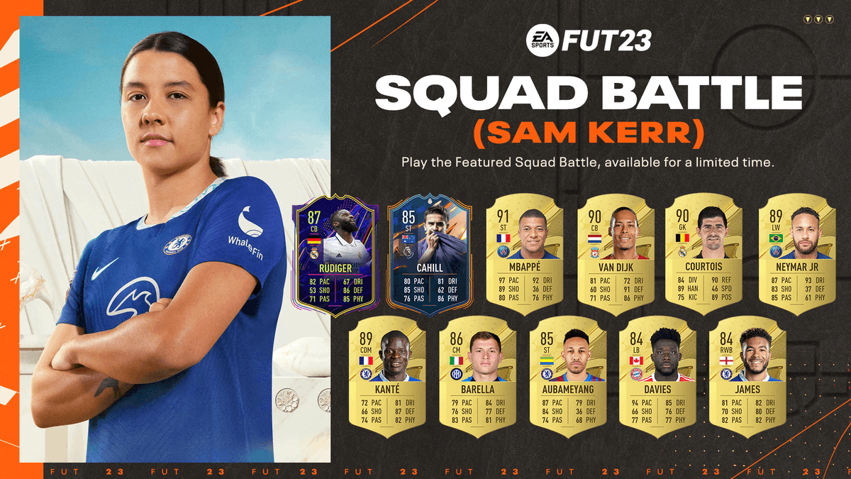 Our cover star 🤩 Take on @samkerr1's Featured Squad Battle side, available in #FUT in #FIFA23 for a limited time.