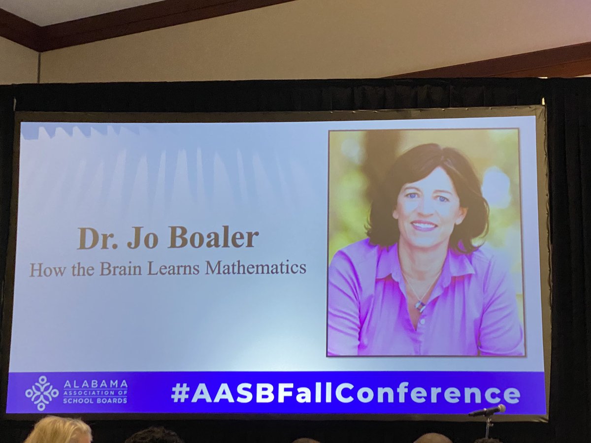 bwilder67's tweet photo. Understanding how the brain learns mathematics with Dr. Boaler. #aasbfallconference.@AlaSchoolBoards @HSVk12 https://t.co/cMWjA8uoki
