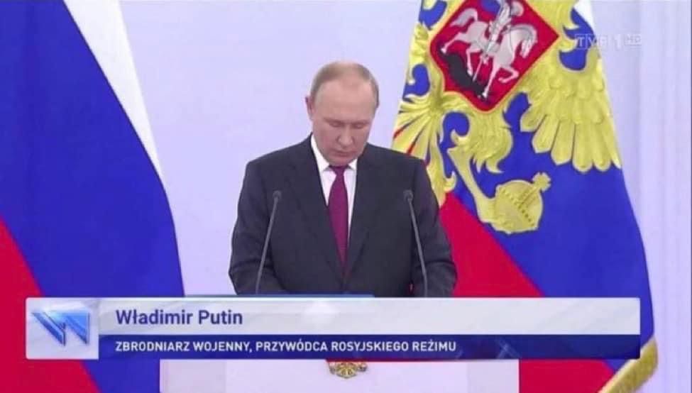 This is how Polish TV marks Putin: 'War criminal, Head of Russian regime' I think it's a good example for the whole world.