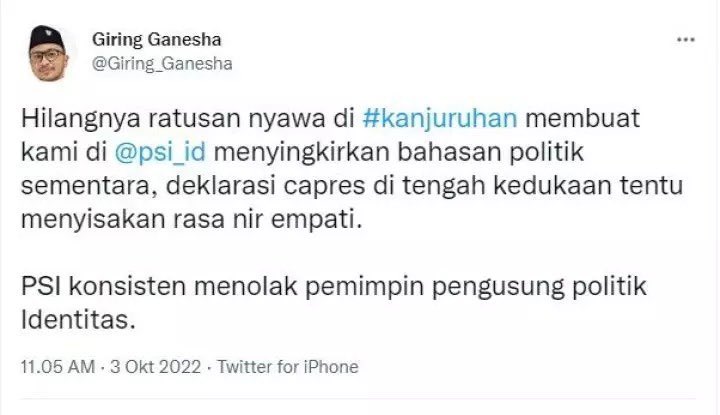 berlysd's tweet photo. @Giring_Ganesha Jangan bahas politik dulu bro https://t.co/kh6YwgV0wL
