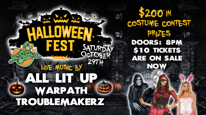 Don't Miss the Best Time In Bucks County This Fall
Join us for Halloween Fest 2022, 
with performances by
All Lit Up
Warpath
Troublemakerz
Come Dressed to Win in our Halloween Costume Contest offering over $200 in Prizes

Tickets Available NOW for only $10
