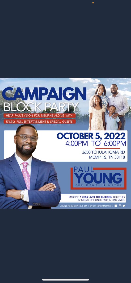 Join me on Wednesday for my Campaign Block Party beginning at 4PM At Medal of Honor Park Oakhaven to hear more about my vision for #Memphis! 

#fORRward #youngformemphis #moveforward901