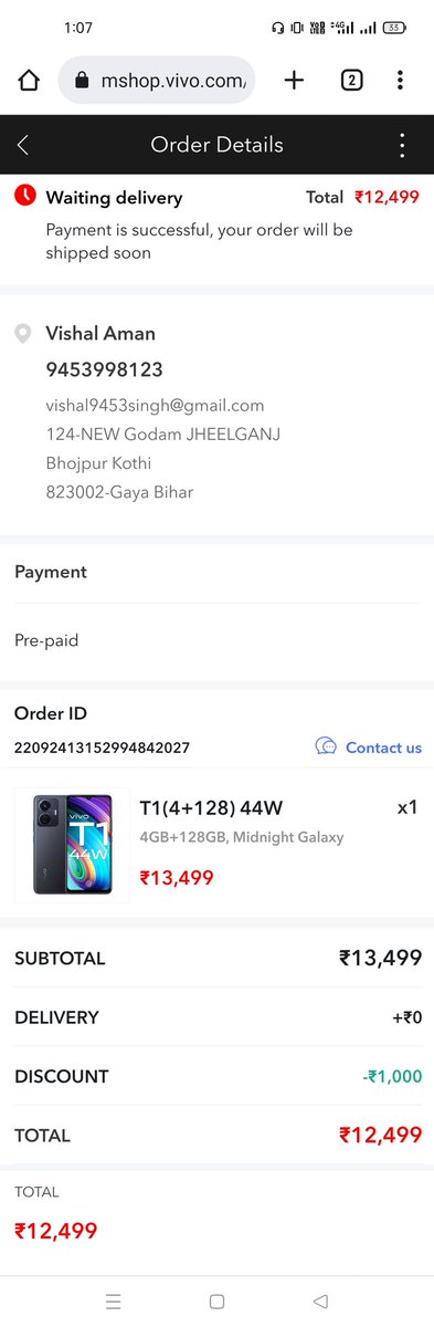 JoinVishal9's tweet photo. It's really disgusting service by @Vivo_India online mshop.
I ordered a phone on 24th of September, still not delivered neither refunded.
My money is stuck and I suggest everyone to not buy from @MshopVivo . https://t.co/lT7I64To8J
