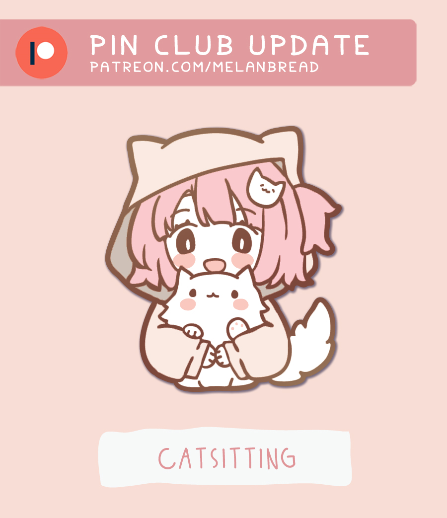 November's Patreon theme is "Catsitting" featuring a character who has a busy job juggling a lot of mischievous cats!
This month's merch will be a pin, postcard with foil accent, sticker sheet, and vinyl sticker. Pledge during the month of November to get it shipped.