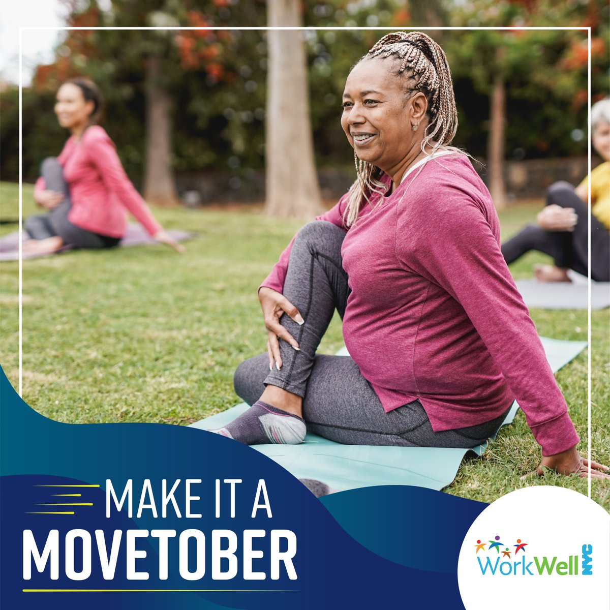 Make October a Movetober! Join WorkWell NYC all month long to move more and boost your wellbeing. 

We're offering exclusive fitness classes this month! Learn more by visiting on.nyc.gov/upcomingevents or clicking the link in our bio!

#WorkwellNYC #Movetober #movemore