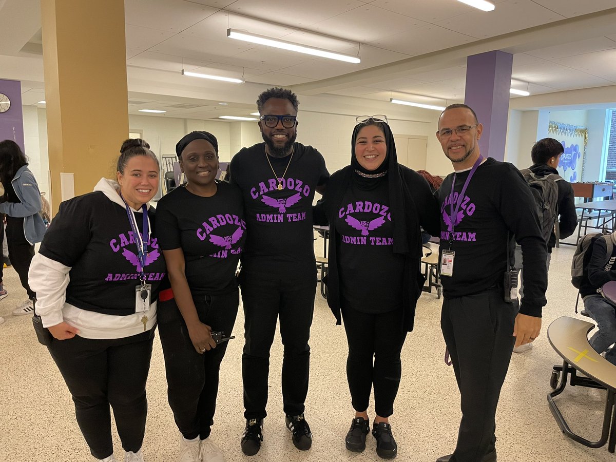 CardozoEC's tweet photo. Today we kicked off our Homecoming Spirit Week with #TwinDay! Here are some members from our Admin Team dressed on their #TwinGear | @XQAmerica @DcpsLab @dcpublicschools https://t.co/oDtbQc2fh3