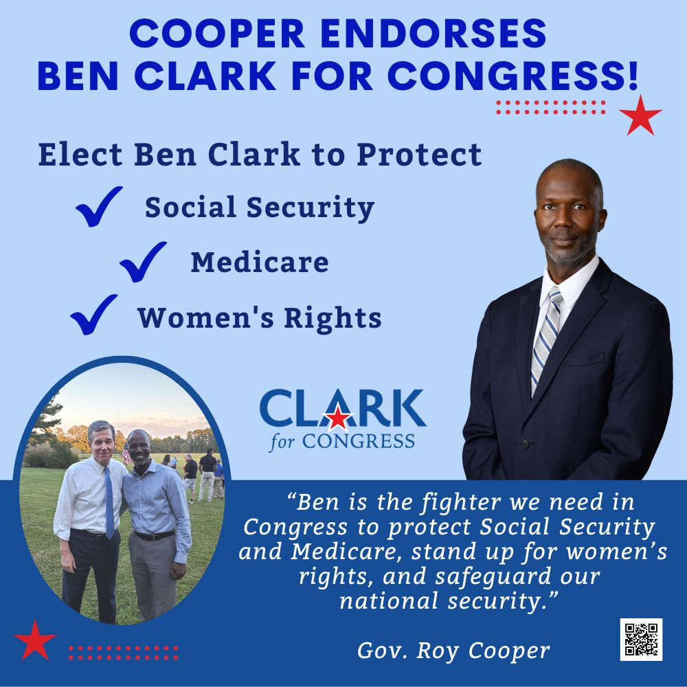 “Ben is the fighter we need in Congress to protect Social Security and Medicare, stand up for women’s rights, and safeguard our national security.” Gov. Roy Cooper
#NC09 #ncpol #Clark4Congress