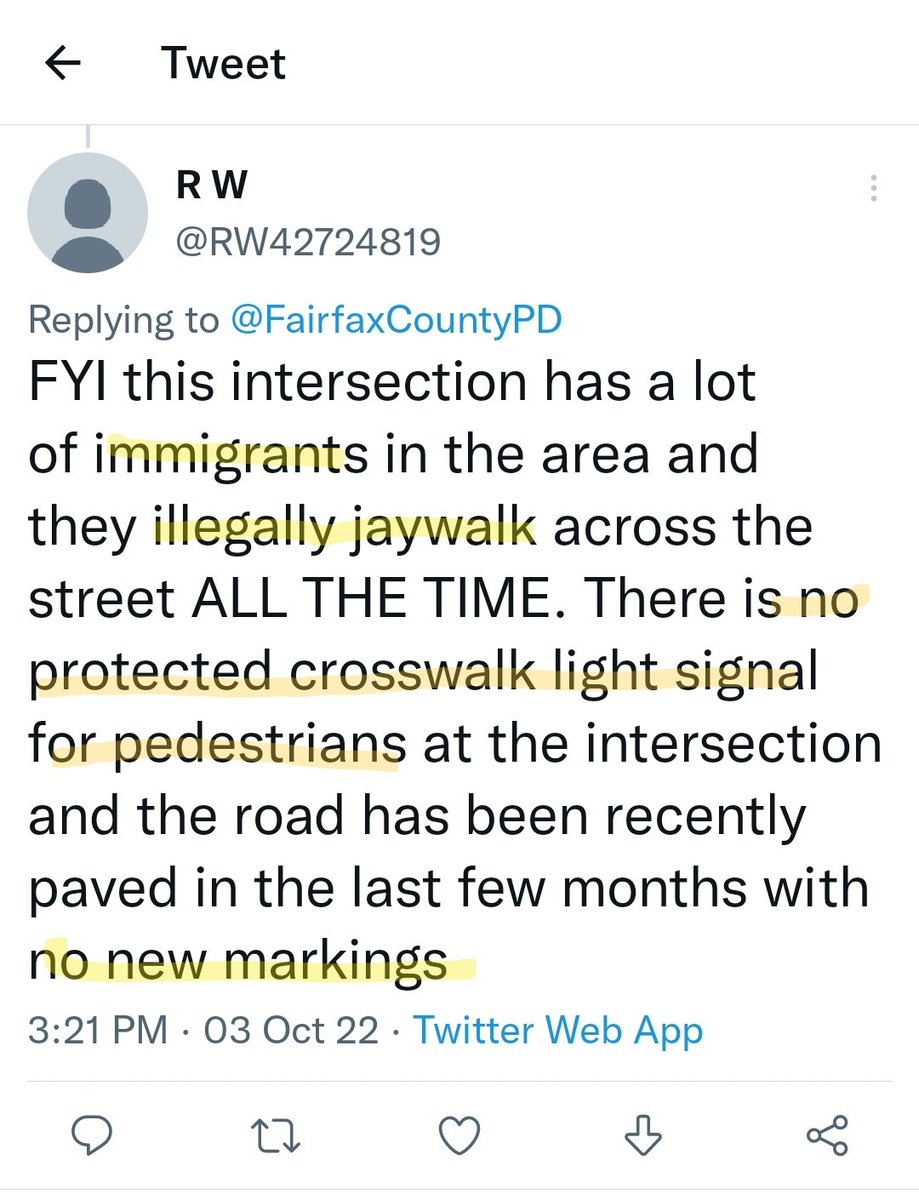 JorgeATorrico's tweet photo. Another person killed by a driver in 2+ ton vehicle in @fairfaxcounty .

The anonymous internet trolls have everyone to blame but the driver, not the car-centric transportation model.

#SpeedIsAlwaysAFactor https://t.co/rdBcc4PFkJ