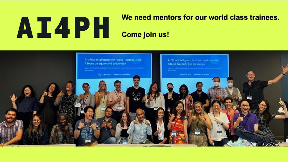 AI4PH (@ai4ph) on Twitter photo 📢We are recruiting Canadian faculty mentors to join the AI4PH HRTP interested in building capacity to address public health challenges and innovations in equitable AI for research, policy, and practice. Applications are due October 31. Please visit: ai4ph-hrtp.ca/mentorship/ 📢We are recruiting Canadian faculty mentors to join the AI4PH HRTP interested in building capacity to address public health challenges and innovations in equitable AI for research, policy, and practice. Applications are due October 31. Please visit: ai4ph-hrtp.ca/mentorship/