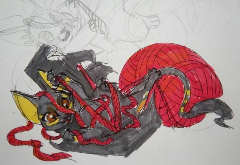 rivalmit's tweet photo. another bat kitty makes an appearence. this one a little more playful :D (WIP #15 Bat kitty with Yarn) https://t.co/diE3vIrmli #bat #kitty #batkitty #art #sculpture #ef26 #eurofurence #yaen #play https://t.co/zz93VJS9RG