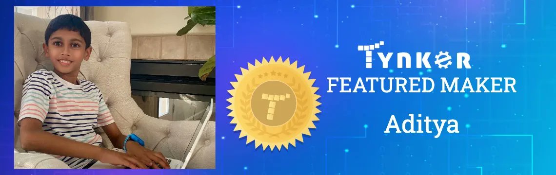 gotynker's tweet photo. 💥IT'S MAKER MONDAY!💥

Aditya wants to be a coder when he grows up! 😀 But first he's a Tynker Featured Maker! For more on his experience coding with Tynker, check out our blog: https://t.co/T8syLxjKSK

#CODE and BECOME a MAKER #TynkerCoding #CodingforKids #KidsCoding https://t.co/DxylT2Wf9e
