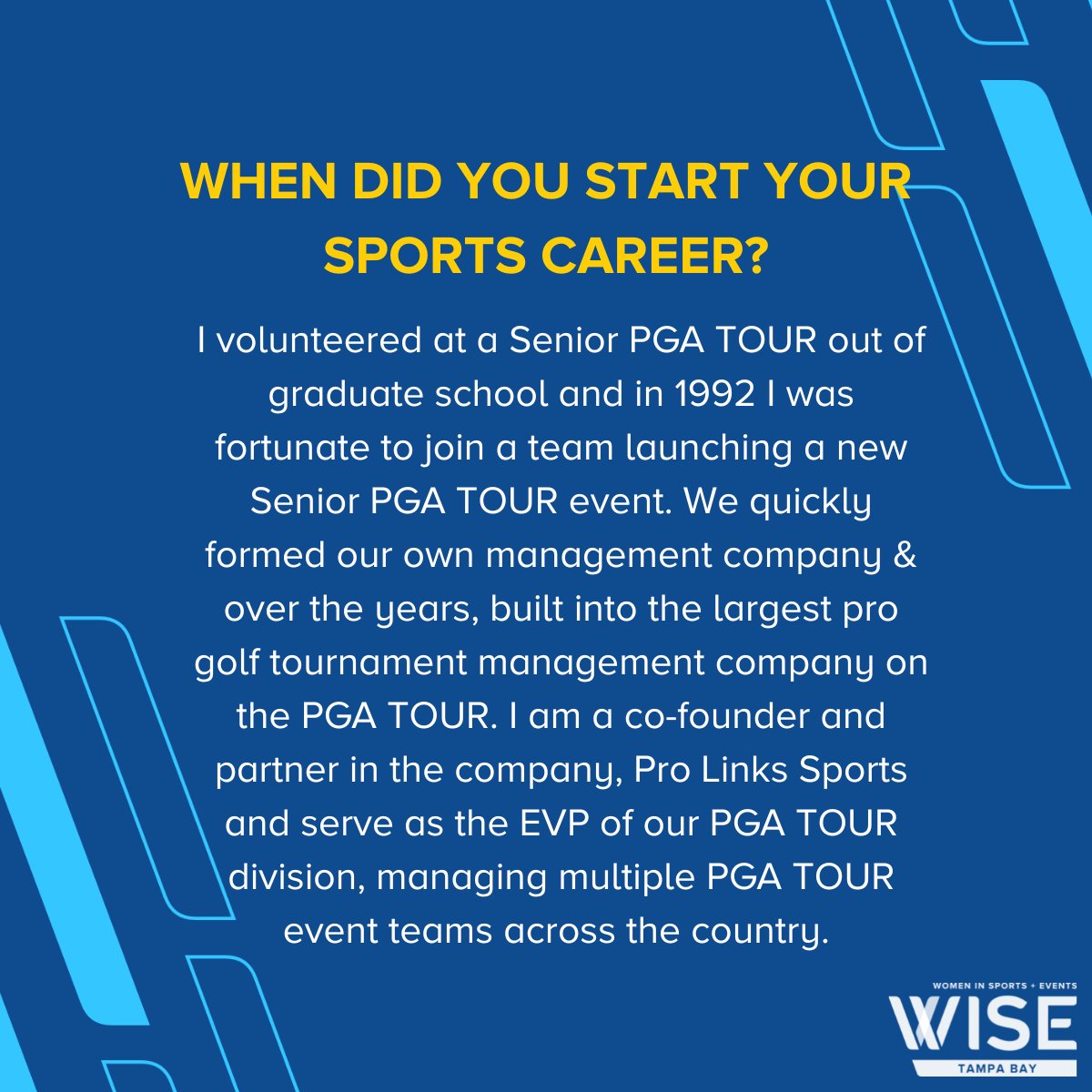 WISETampaBay's tweet photo. Monday Member Spotlight - Meet @tracywest11, Executive Vice President of Pro Links Sports and Tournament Director of the @ValsparChamp. Learn more about her sports career & advice for those just beginning their journey.
#womeninsports #womeninbusiness #wisespotlight https://t.co/1O7D1YmsI5