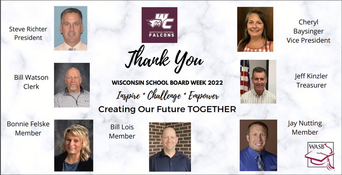 October 2-8th is Wisconsin School Board Week! Thank you to all our past, present, and current school board members for their service to our community. We appreciate all the time and energy you put into your roles! #weAREwestosha