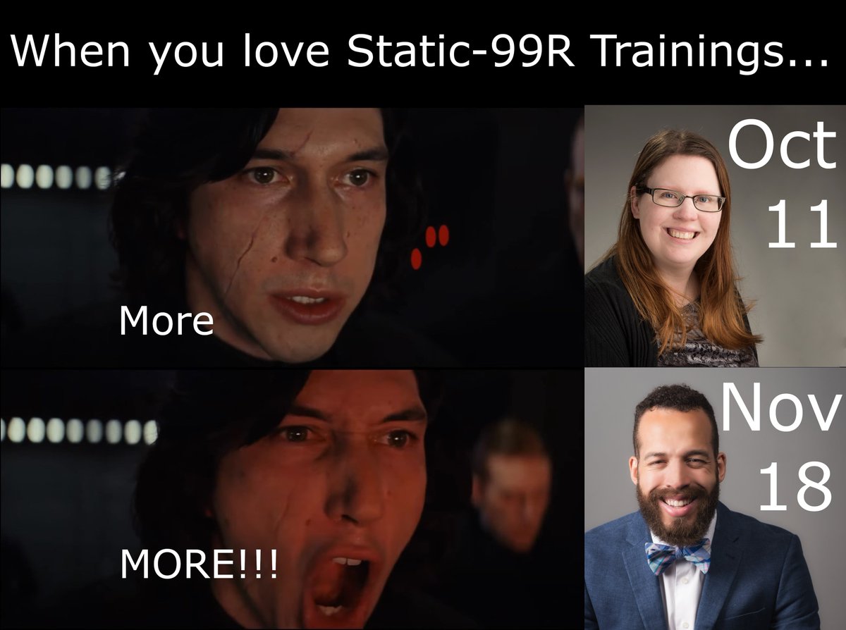 AEBrankley's tweet photo. More #Static99R Trainings!
(1) Official @SAARNAOrg w/ @MaaikeHelmus Oct 11 (AEDT) - https://t.co/BGVt12mn9J
(2) Nov 18 (EST) w/ Me! - https://t.co/NxzXDyKS6u https://t.co/rhPqfjHjJT
