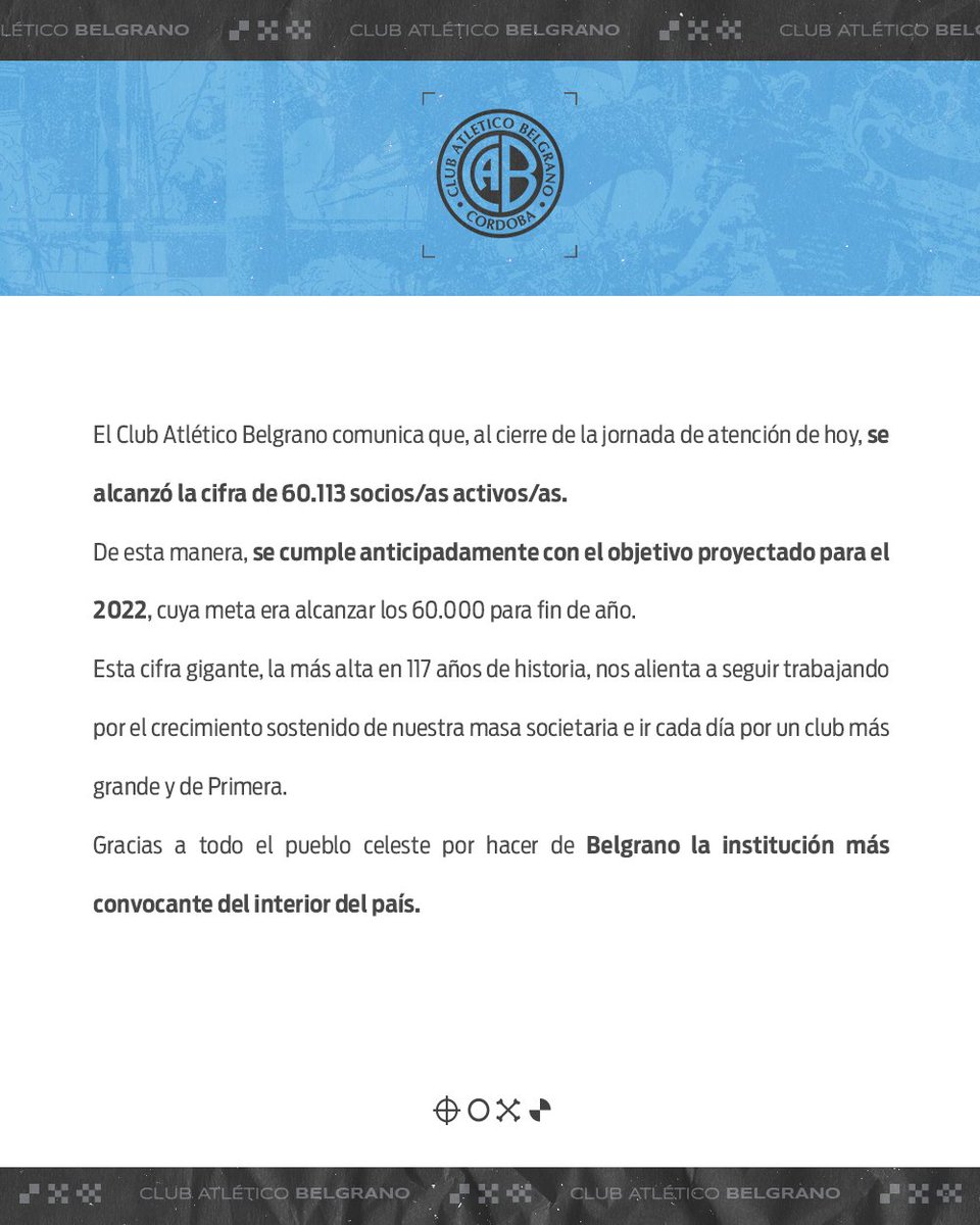 🤩🔝¡YA SOMOS MÁS DE 6⃣0⃣.0⃣0⃣0⃣!

💙#Belgrano superó nuevamente su récord histórico de socios/as este año.

🙌#ElMásConvocanteDelInterior sigue creciendo.

#BelgranoCampeón 🏆🏴‍☠️