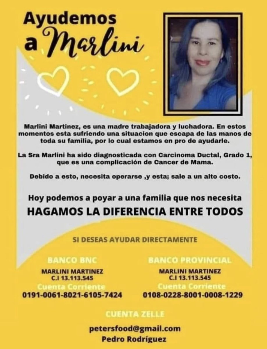 geralsisom's tweet photo. Marlini trabajó en mi casa durante casi 8 años. Es una persona tremendamente trabajadora y una madre ejemplar. Cualquier monto que puedas aportar, será de gran valor. Difundir también ayuda a llegar a más personas con ánimo y posibilidad de ayudarla. Desde ya, ¡mil gracias! 🙏🏻 https://t.co/seg6Mt0sMc