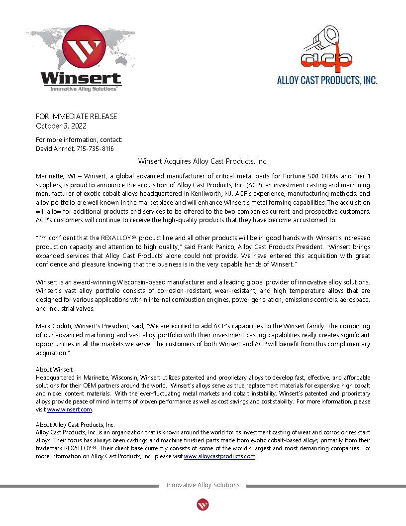 Winsert1977's tweet photo. Winsert acquires Alloy Cast Products, Inc. 
#innovativealloysolutions

https://t.co/jEGKXeOFy4 https://t.co/T5UQlfVy13