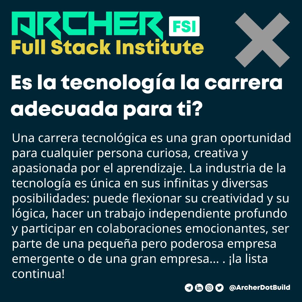 ArcherDotBuild's tweet photo. Is tech the right career for you?
-
¿Es la tecnología la carrera adecuada para ti?
-
➡️➡️➡️ https://t.co/QPp6lsAI1R