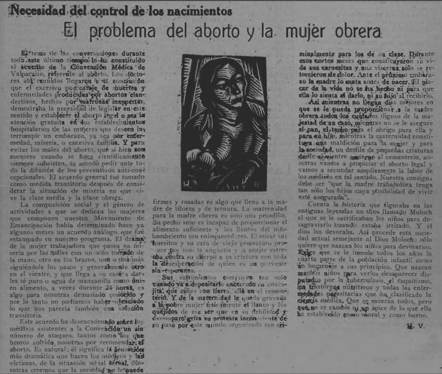 JavieraManzi's tweet photo. "El problema del aborto y la mujer obrera"
en La Mujer Nueva, boletín del Movimiento Pro Emancipación de las Mujeres de Chile (MEMCH), 8 de noviembre 1935, Santiago

Ni *de futuro, *identitario, ni *reciente: un problema y una lucha histórica para la que no hay tiempo de espera. https://t.co/HoLCFDTPlJ