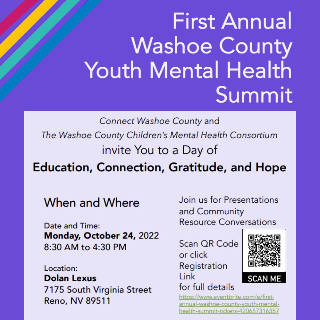 ChldrnsCabnt's tweet image. Join us for the First Annual Washoe County Youth Mental Health Summit October 24 8:30am-4:30pm to hear from an esteemed list of speakers about community resources, prevention, crisis response and more. Registration is limited and free: eventbrite.com/e/first-annual…