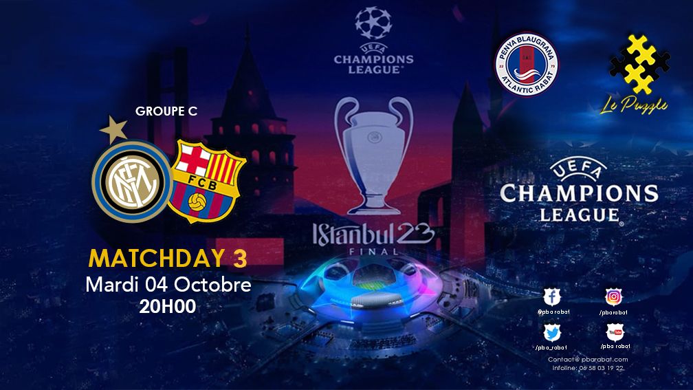 pba_rabat's tweet photo. Le FCB se déplace à Milan pour la 3ème journée de la phase de groupes de la Champions.
Soyons nombreux à encourager notre équipe de coeur dans l'ambiance de la PBA et le magnifique cadre de la Bodega Barça au Puzzle. 

#FCBlive #InterBarça #ChampionsLeague #ForçaBarça🔴🔵 https://t.co/c1YwCmNGz5