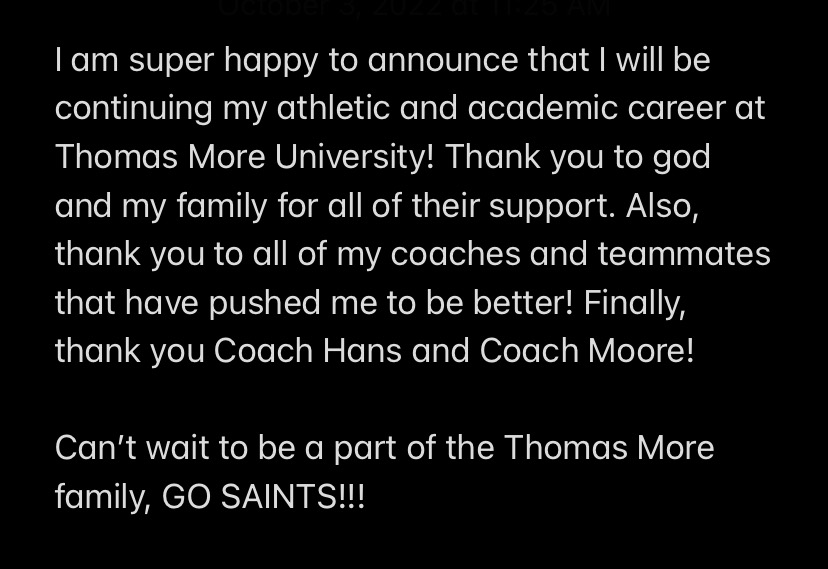 So excited &amp; happy to announce my commitment to Thomas More University! Go Saints! 🏀💙🏀