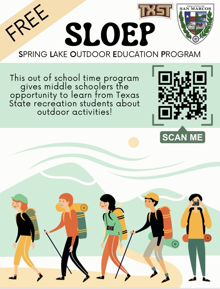 SLOEP registration for Miller is open now! Spring Lake Outdoor Education Program occurs on campus after school at Miller and is a great opportunity for your child to experience and learn hands-on about shelter building, archery, teambuilding, and so many 

anc.apm.activecommunities.com/sanmarcostx/ac…