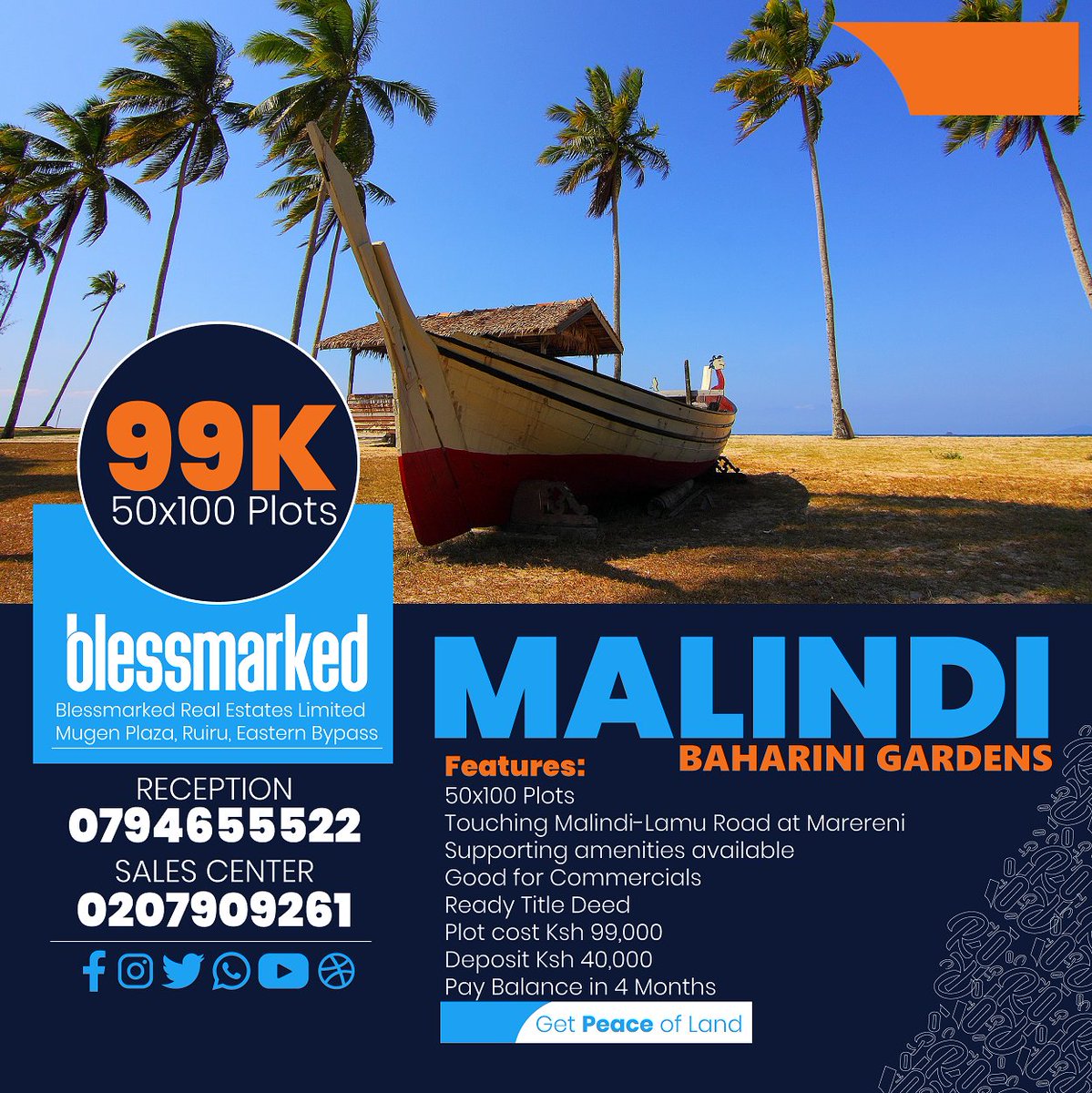 MyPropertyKe's tweet photo. Baharini Gardens, Malindi. 50x100 at 99k. Touching Malindi-Lamu Road at Marereni. Project has Title Deed. Deposit 40K, balance in 3 Months. Call  Sales Team on 0794655522 or 0207909261. Click to Call on Internet https://t.co/H3uuMqUZAK (FREE). #Blessmarked #GetPeaceOfLand https://t.co/iSydKUnTTy