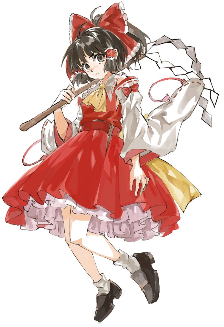 hakurei reimu 1girl solo bow red bow gohei skirt hair bow  illustration images