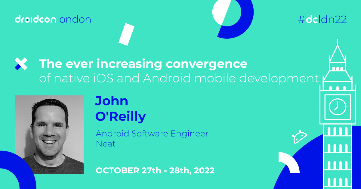 droidconLondon's tweet photo. Get ready to listen to John O'Reilly at #dcldn22 🇬🇧 @joreilly will illustrate with examples of where we find ourselves today in the world of iOS &amp; #Android mobile development with the ever-increasing convergence of languages &amp; frameworks.

Abstract:https://t.co/UoGIkLUJhC https://t.co/c5eXiD5U0Z