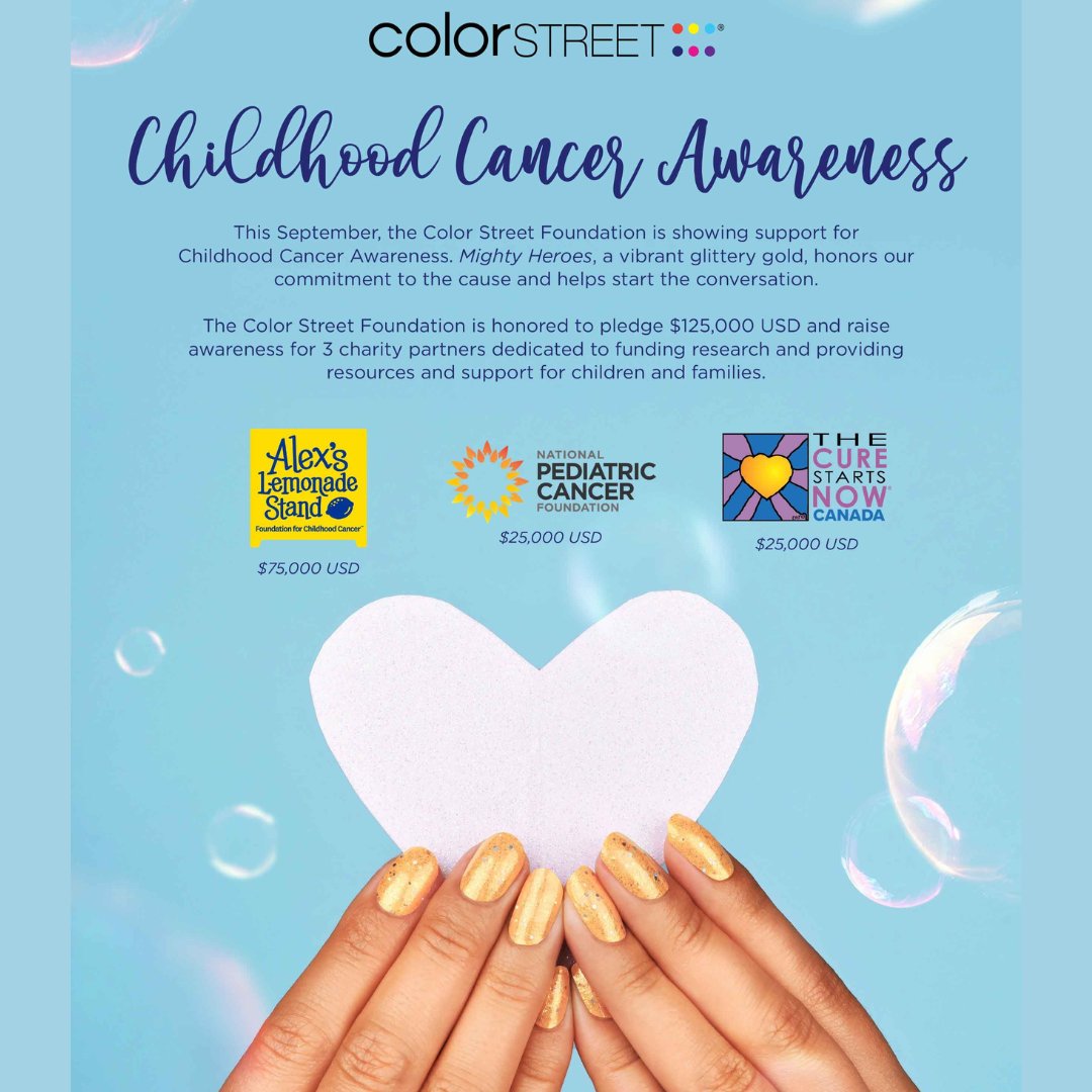 StylistTammie's tweet photo. Today would be a great day to promote childhood cancer awareness by wearing #colorstreetfoundation set, Mighty Heroes, benefiting @AlexsLemonade, @PediatricCancer, and @CureStartsNow Canada. ๐๐๐
#childhoodcancerawareness #beatcancer #hope #nailpolish https://t.co/LdVaauC1Yi