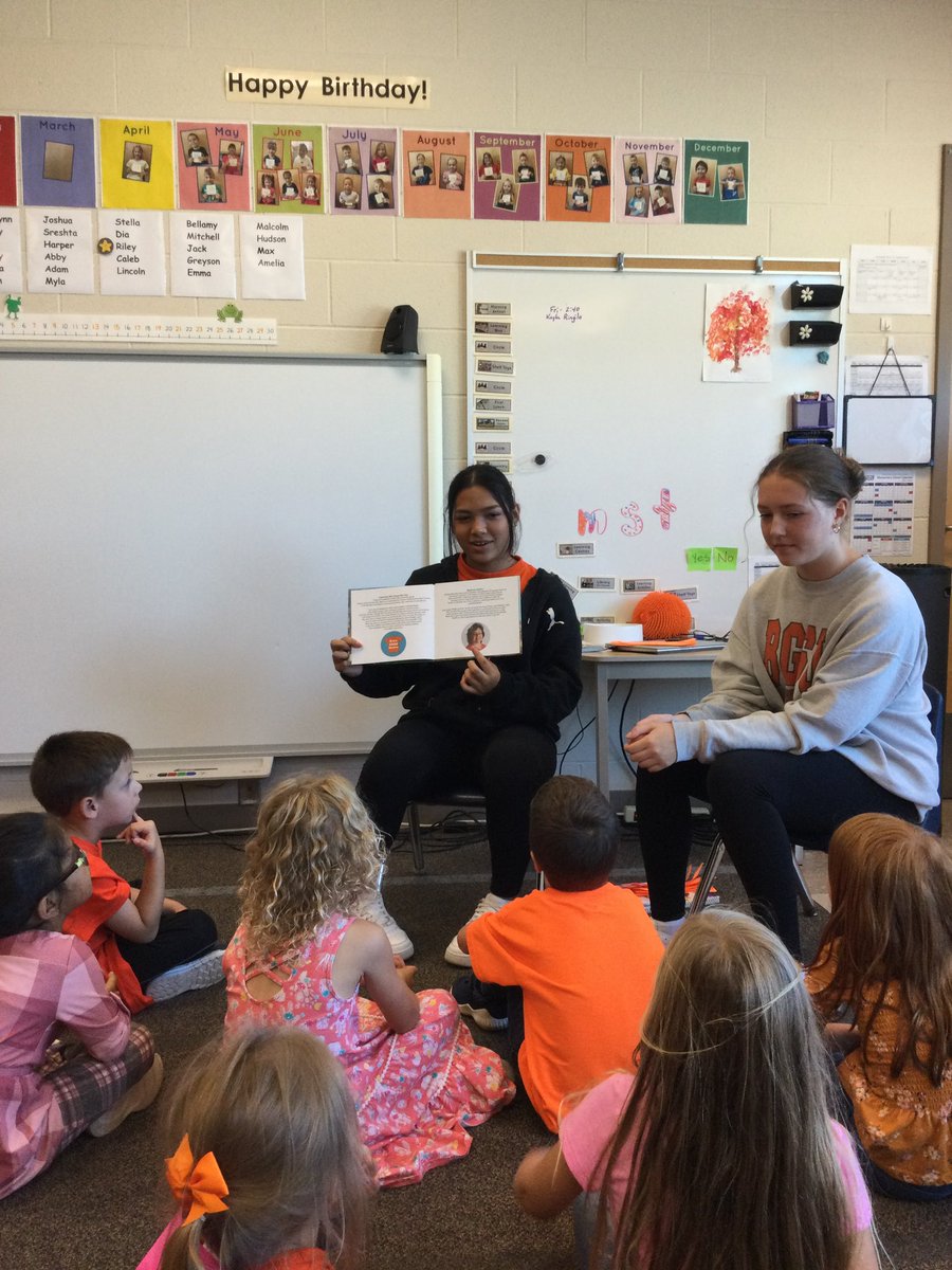 Intermediate students reading “Phylis’ Orange Shirt” and supporting conversations in kindergarten. <a href="/MWrightMustangs/">MaryWrightPS</a> orangeshirtday.org/phyllis-story.… <a href="/JeffBruce11/">Jeff Bruce</a>