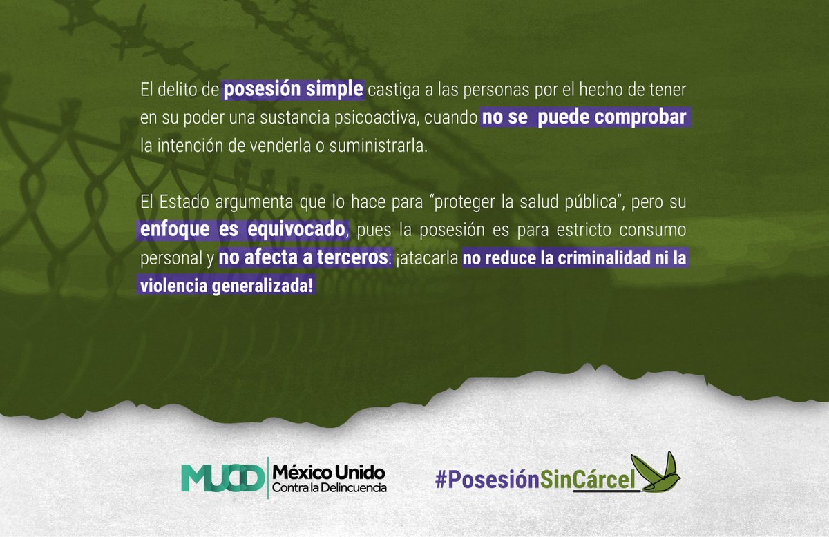 📌Como parte de la estrategia fallida contra el #Narcotráfico, el <a href="/GobiernoMX/">Gobierno de México</a> destina recursos en perseguir el delito de #PosesiónSimple, pero... ¿tiene sentido? 👇🏾 

Este periodo de sesiones, el <a href="/senadomexicano/">Senado de México</a> debe discutir al respecto.

#PosesiónSinCárcel⚖️