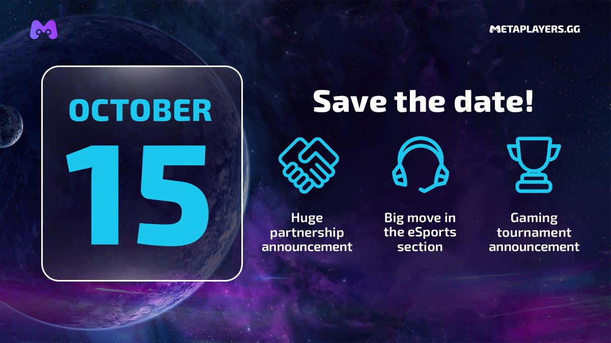 MetaPlayersGG's tweet image. #CantStopWontStop 

New metaplayers.gg updates are just around the corner MEANWHILE…

…we keep expanding our ecosystem with the LARGEST NAMES in #eSports and #web3 🤝

…and preparing HUGE prize-pool TOURNAMENTS. 🎮

ℹ️ Details on 15 October!