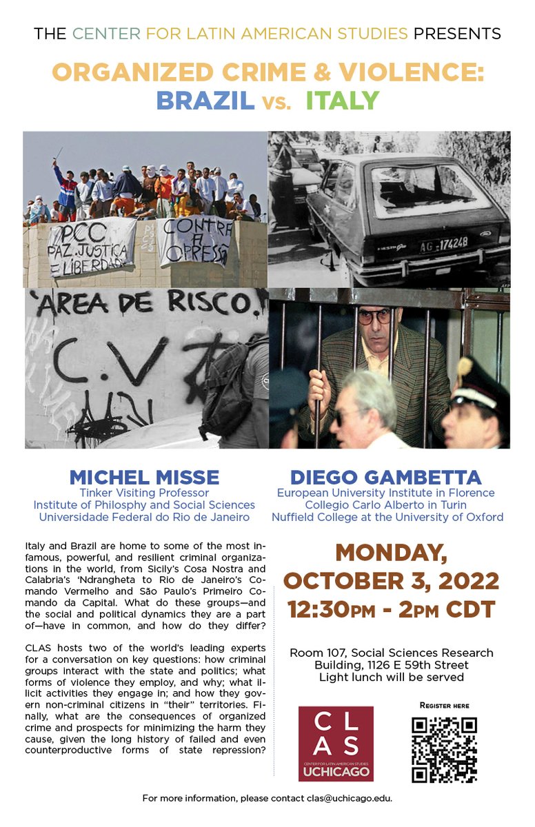 CLAS (@uchicagoclas) on Twitter photo 🔔Today at 12.30 PM CDT, Professors Diego Gambetta and <a href="/michelmisse/">Michel Misse</a> will be in the Social Science Research Building Room 107 discussing Organized Crime & Violence: Brazil vs Italy CLASMisseGambetta.eventbrite.com 🔔Today at 12.30 PM CDT, Professors Diego Gambetta and <a href="/michelmisse/">Michel Misse</a> will be in the Social Science Research Building Room 107 discussing Organized Crime & Violence: Brazil vs Italy CLASMisseGambetta.eventbrite.com