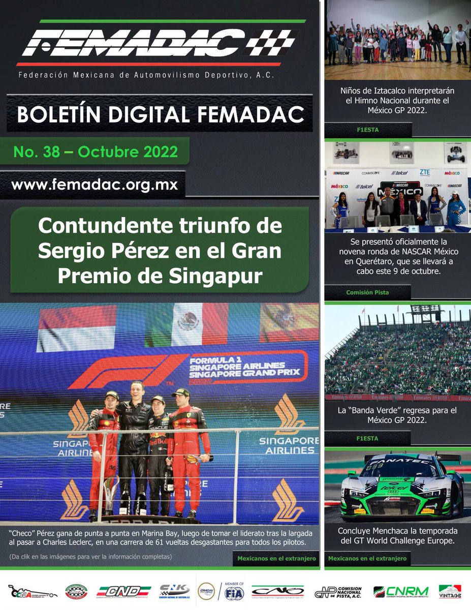 Femadac's tweet photo. 𝗕𝗼𝗹𝗲𝘁í𝗻 𝗱𝗶𝗴𝗶𝘁𝗮𝗹 𝗙𝗘𝗠𝗔𝗗𝗔𝗖 🇲🇽

Portada No. 38 - Oct. 2022

🛞 @SChecoPerez 👉 https://t.co/ipcoEwOdDj
🛞 @mexicogp 👉 https://t.co/17WjQRLu52
🛞 @NASCARMex 👉 https://t.co/fxUiQ9qlb5
🛞 #BandaVerde 👉 https://t.co/BWVG7nd3e8
🛞 #Menchaca👉https://t.co/BmpgbNFKOu https://t.co/ZiXlrzXrhj
