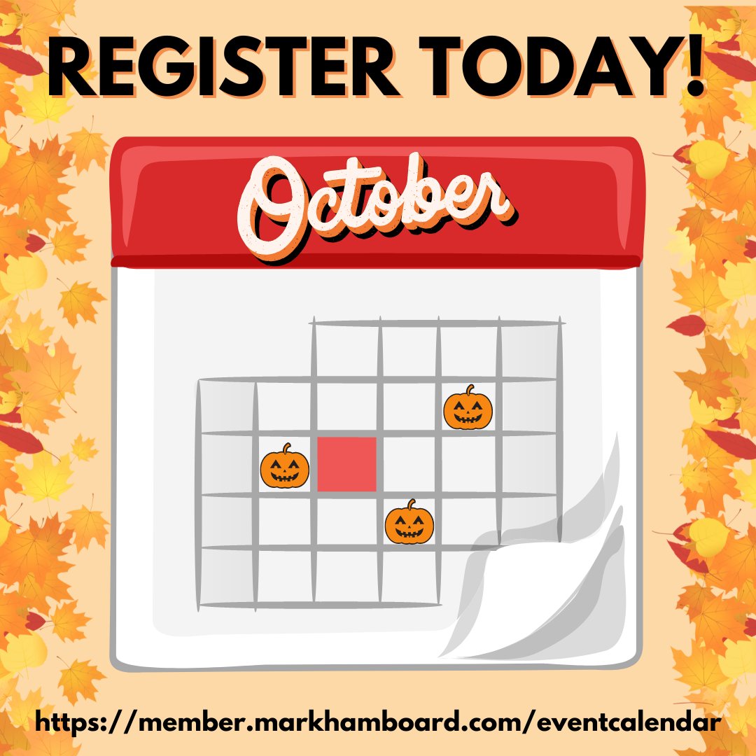 MarkhamBoard's tweet photo. Happy October🍂 Don't forget to register for this month's MBT events! You won't want to miss out on good food, great panelist speakers, and amazing people to network with! 
➡️ https://t.co/xo2osBF1Qe https://t.co/UPdJXQvjj1